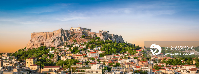 Athens, Greece panoramic Acropolis view at sunset.