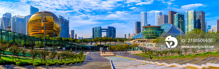 Urban architectural landscape and skyline in the financial district