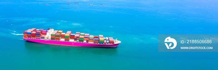 Containers cargo ship at industrial import-export port transport goods around world, global transportation and logistic business.Oversea international Business.