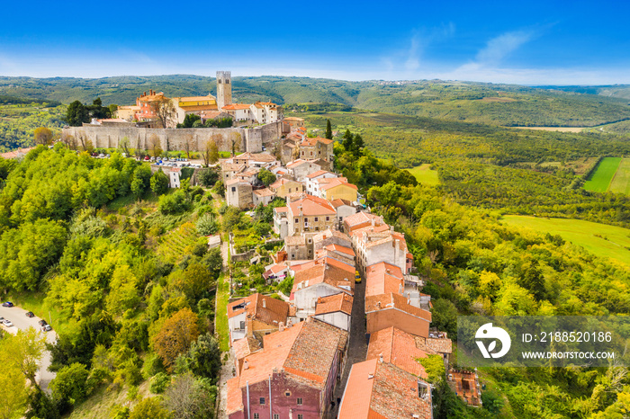 Croatia, Istria, aerial view of the old town of Motovun