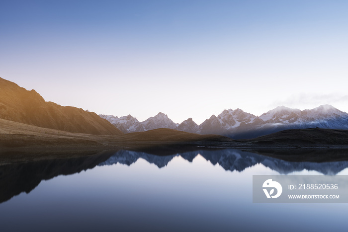 Morning landscape with a mountain lake in Georgia