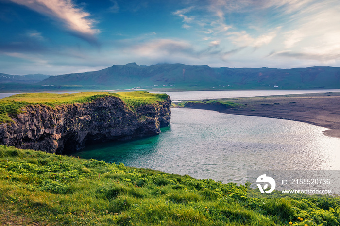 Impressive summer view of Dyrholaey Nature Reserve. Splendid morning view of south coast of Iceland, Europe. Beauty of nature concept background.