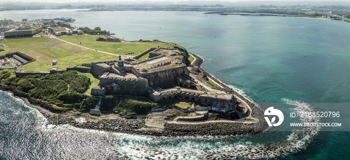 Aerial panoramic view of El Morro in San Juan, Puerto Rico.