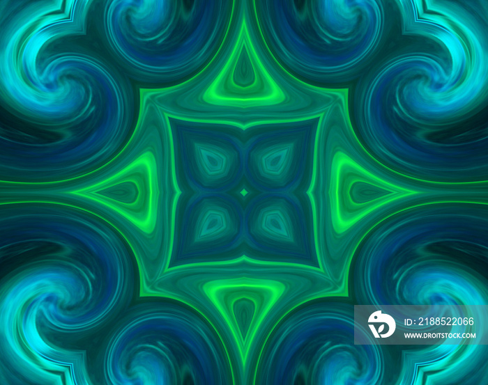 abstract green painted picture with circle pattern, mandala of anahata chakra