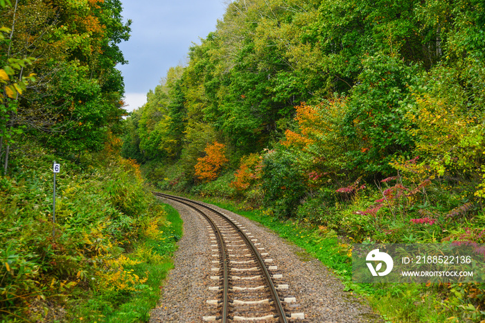 Rail track at countryside in Hokkaido, Japan