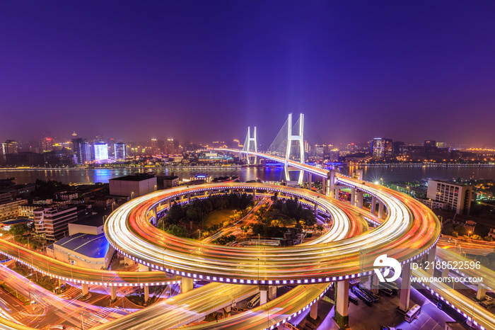 beautiful nanpu bridge at night,crosses huangpu river,shanghai,China