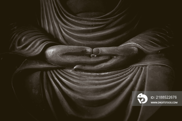 closeup hand of buddha, peacful asian buddha zen tao religion art style statue.