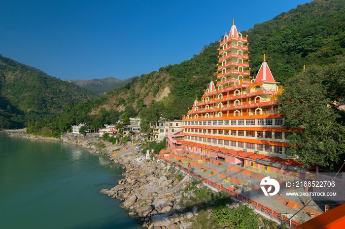 Ancient temple of Rishikesh, Lakshman temple, famous for association with Lakshman - brother of Lord Ram, stunning sculptures and impressive interiors. Uttarakhand, India