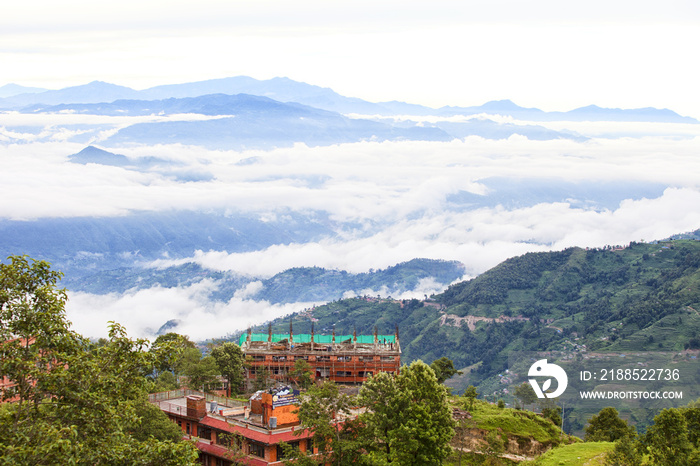 Sunrise in Nagarkot, Nepal. Himalaya mountains view