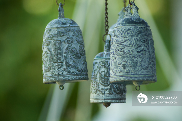 Closeup of asian bell in japanes garden