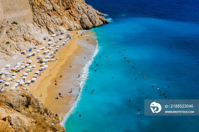 Aerial view of Kaputas Beach in Kas, Kalkan, Antalya, Turkey. Lycian way. Summer and holiday concept