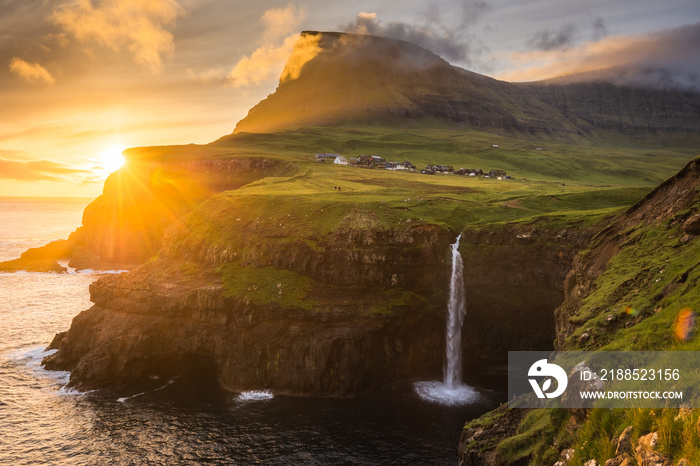 Amazing landscapes of the Faroe Islands captured in summer. Views of the island of Vagar