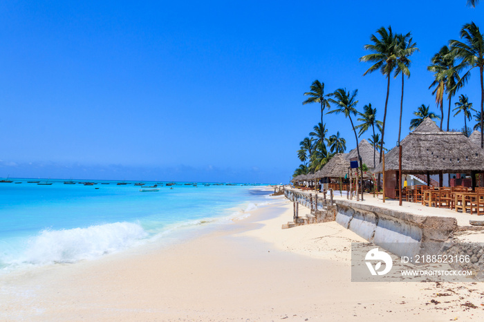 View of tropical sandy Nungwi beach on Zanzibar, Tanzania