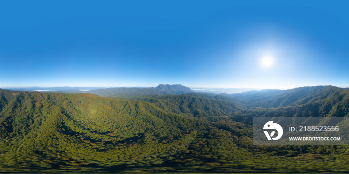 360 panorama by 180 degrees angle seamless panorama of Doi Luang Chiang Dao, Chiang Mai, Thailand with forest trees and green mountain hills. Nature landscape background.