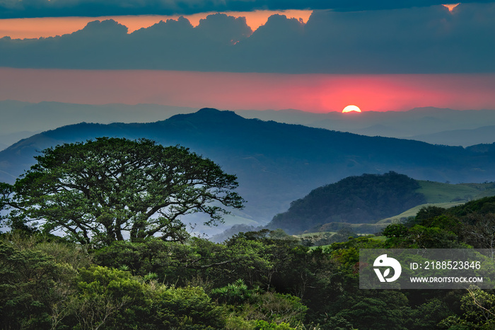 beautiful landscape of Costa Rica, rain forests, mountains, rivers and waterfalls.