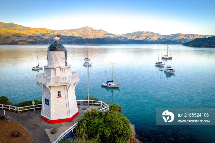 Akaroa South Island New Zealand Bay and Lighthouse