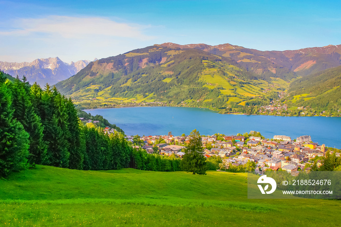 Zell am See and blue lake idyllic landscape in Carinthia, Austria