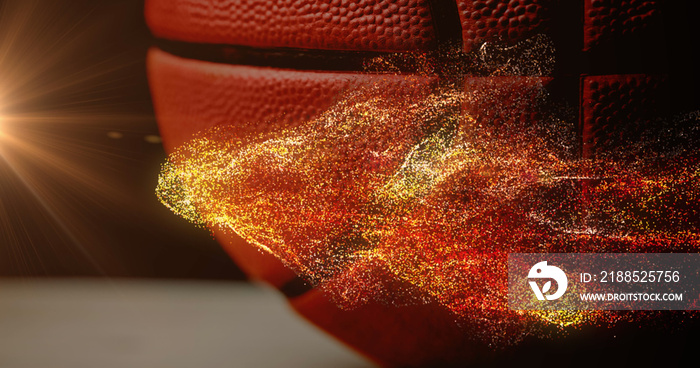 Image of glowing orange particles moving over basketball