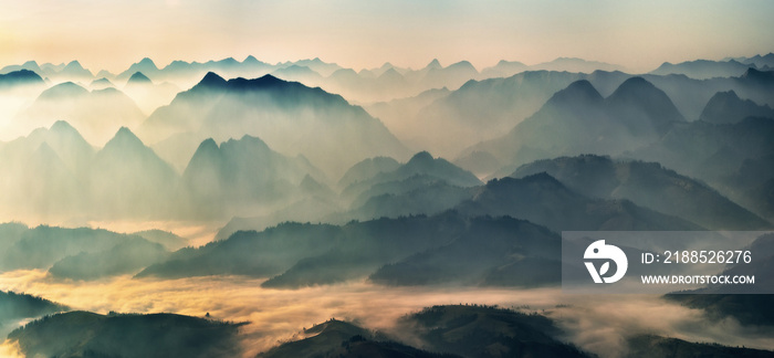 silhouettes of morning mountains. foggy morning in the Carpathians. Mountain landscape