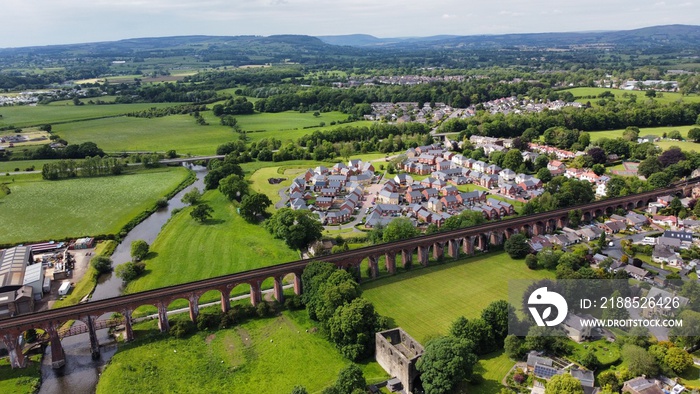 Aerial view looking down onto Whalley viaduct surrounded by amazing countryside. Taken in Whalley Lancashire England.