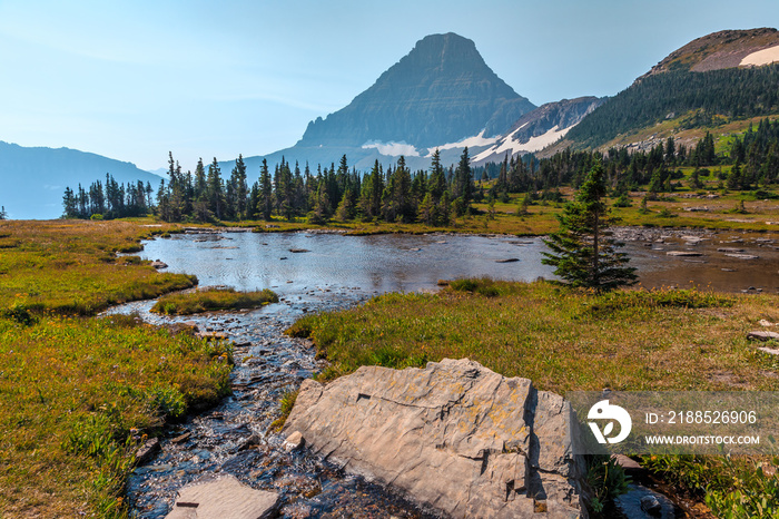 Hidden Lake Pass Small Pond Views, Logan Pass, Glacier National Park, Montana, United States