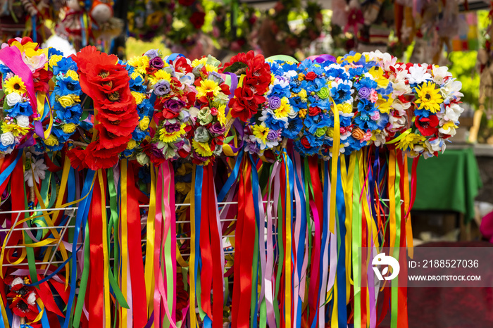 national headdresses for women with ribbons and flowers in traditional Ukrainian costume