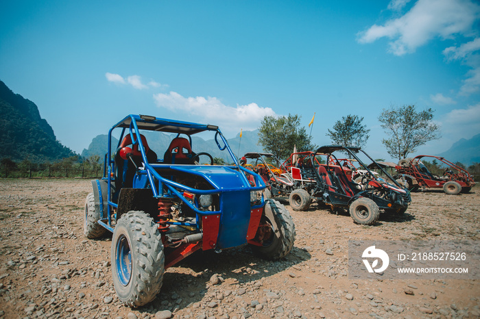 Buggy tour in the jungle at Vang Vieng, Laos, Concept of adventure travel