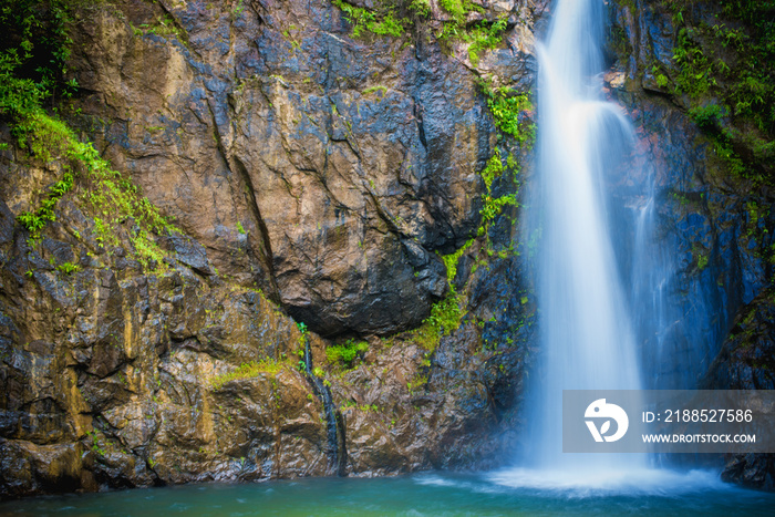 Beautiful deep forest waterfall, Landscape scenery of Jogkradin waterfall in Kanchanaburi, Thailand.