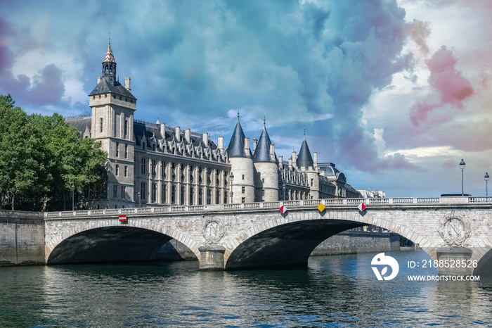 Paris, the pont au Change, and the Conciergerie on the ile de la Cité, on the Seine