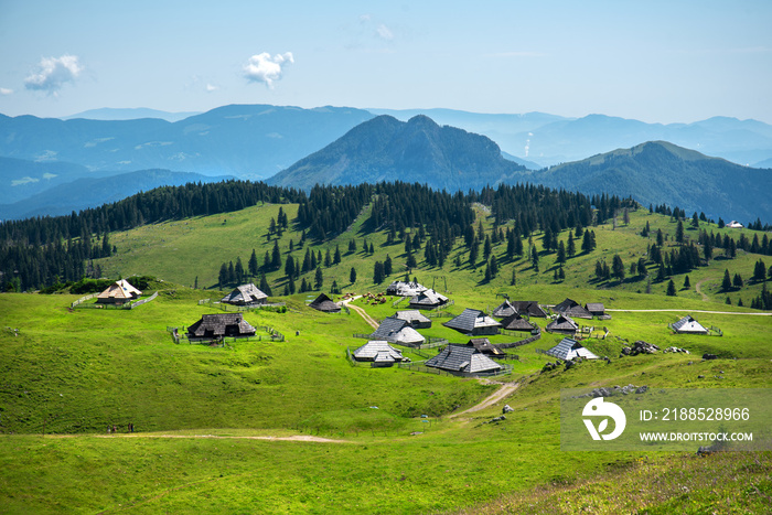 Velika Planina, Slovenia. Beautiful landscape in Slovenia. Famous places for vacation.