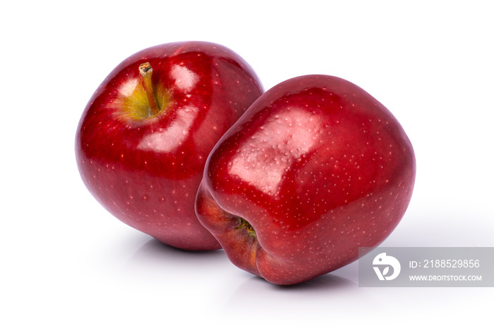 Closeup two red ripe washington apples fruit isolated on white background