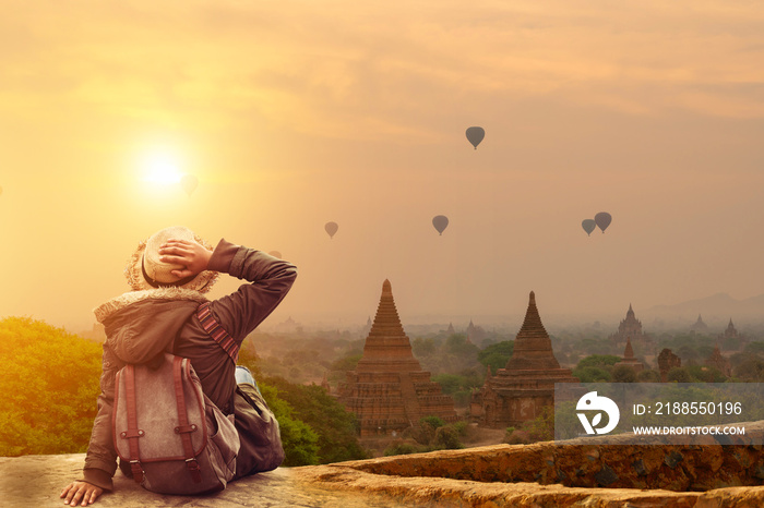 Young traveler in Bagan Mandalay Myanmar