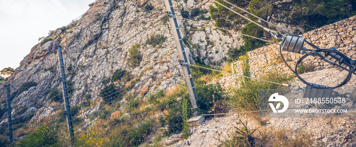 Protection wire mesh against falling rocks from the mountains