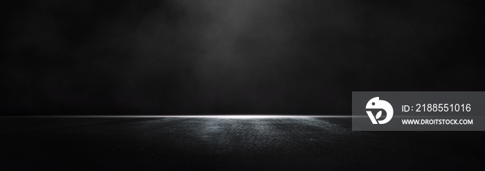 Black empty dark scene with light and smoke. Interior texture for display products wall.