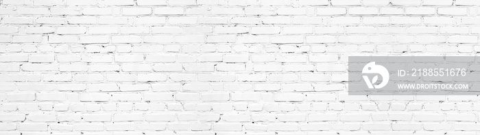 Whitewashed brick wall panoramic texture. White painted old brickwork panorama. Widescreen light background