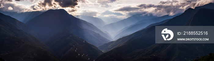 Coroico Valley at sunset, typical mountainous Bolivian landscape, La Paz Department, Bolivia, South America