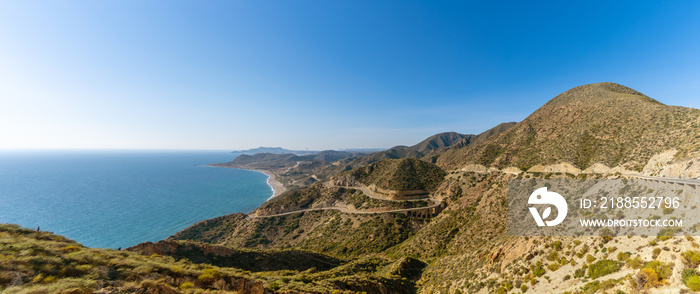 panorama of a winding mountain road on the Costa de Almeria in southern Spain