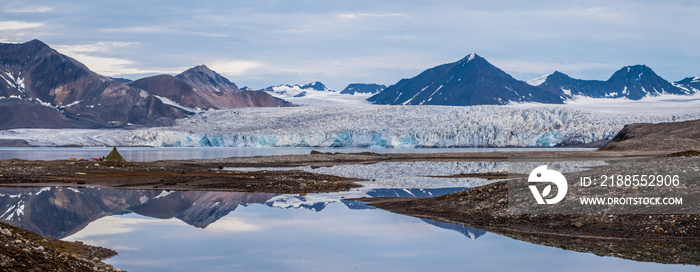 Campsite in front of a glacier