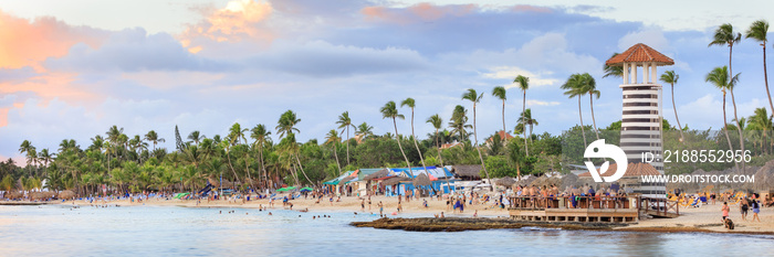 Panorama of sunset at Bayahibe beach, La Romana, Dominican republic