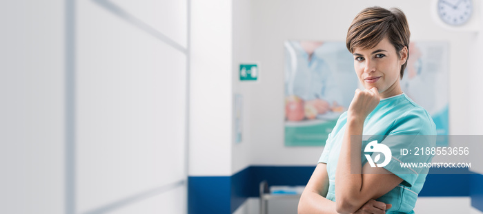 Young nurse posing at the hospital