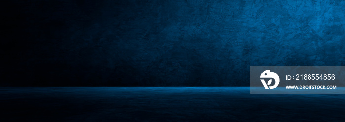 Blue concrete wall and floor with light and shadow backgrounds, use for product display for presentation, banner cover.