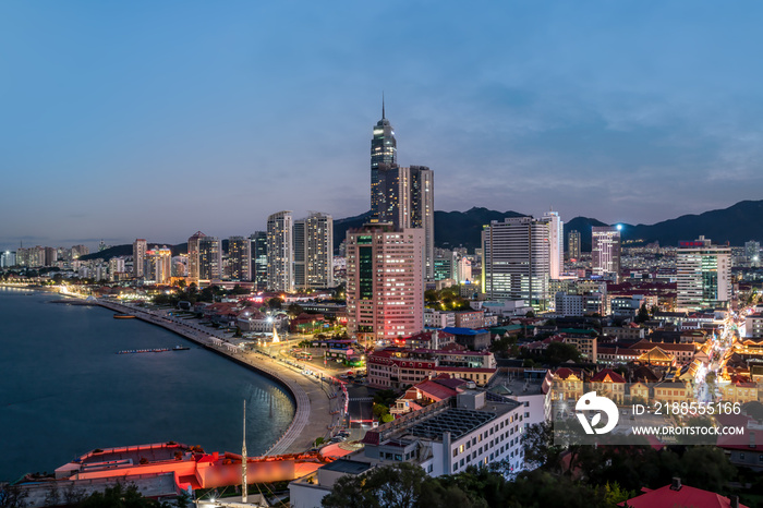 Aerial photography of Yantai urban architectural landscape at night