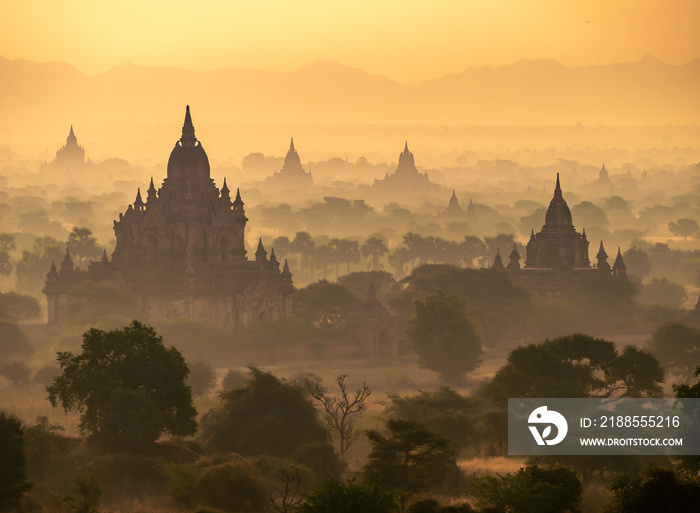 The Temples of Bagan at sunset, Bagan, Myanmar