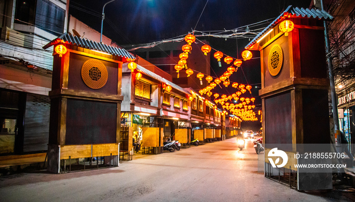 Lantern festival in Nakhon Sawan night market in Thailand