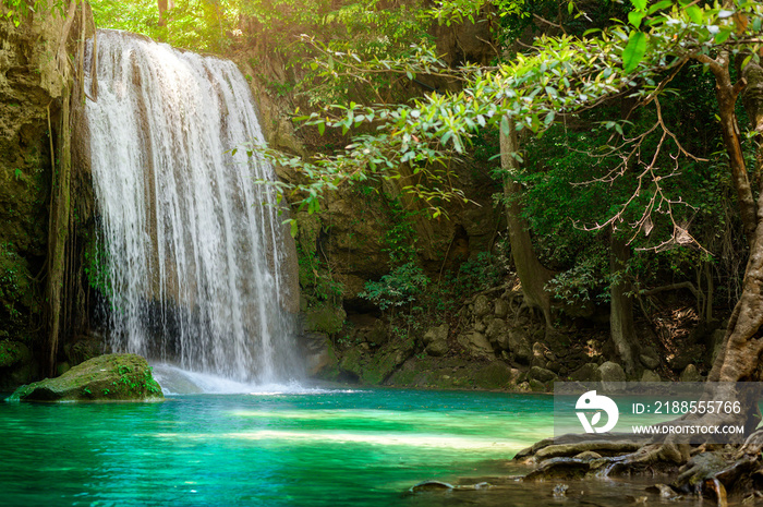 Beautiful waterfall and emerald pool in tropical rain forest in Thailand...