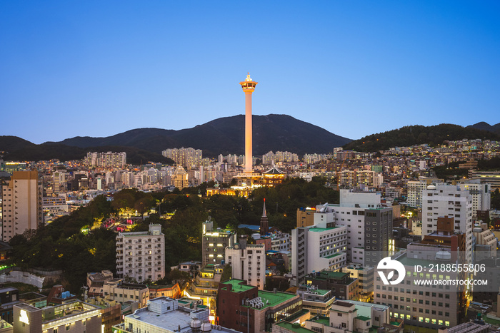 night view of busan with busan tower in korea