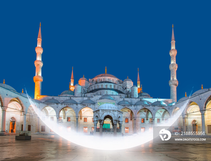 The Sultanahmet Mosque (Blue Mosque) with crescent moon - Istanbul, Turkey