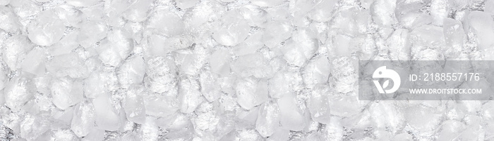 Crushed ice wide texture. Rough ice cube panoramic background