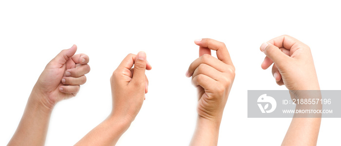 A set of hands holding something such as a bottle or a smartphone on a solitary white background