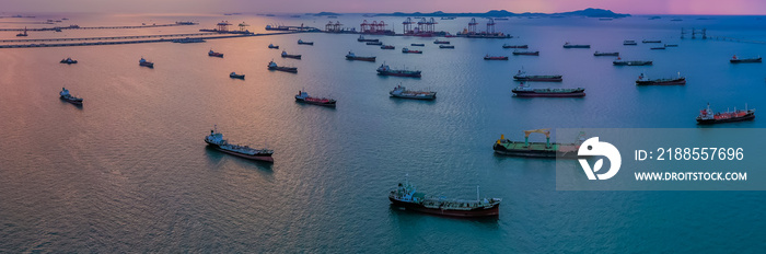 Oil/Chemical tanker ships over open sea at seaport Thailand. Oversea transportation, Import-Export Business and Logistic.